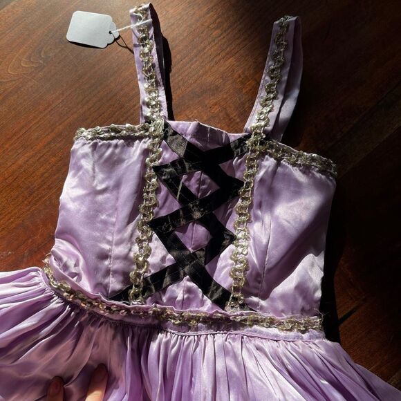 VTG 50s/60s Custom Sewn Lilac Satin Costume Dress w/ Shorts Rapunzel Style - Picture 10 of 11